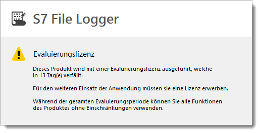  S7-FileLogger Lizenzmeldung